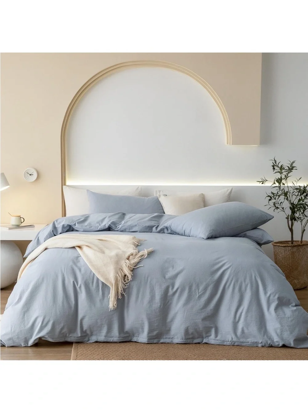 NEW JIYUAN Super Queen Washed Cotton Duvet Cover Set Relaxed Linen Feel. 3 pcs